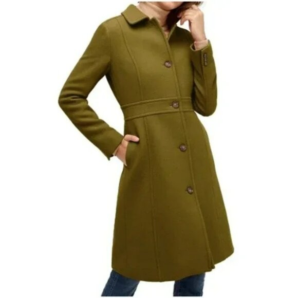 J. Crew Double Cloth Lady Day Coat Olive Green.  Sz T4 - Picture 1 of 7